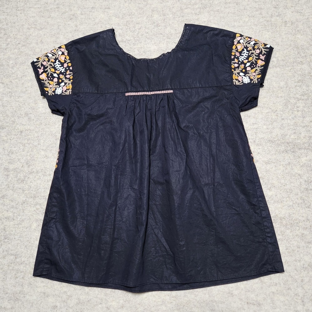 Madewell Black Embroidered Short Sleeve Boho Tunic‎ Top Women's XS - Picture 6 of 7